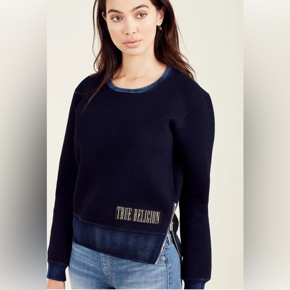 True Religion NEW Navy Zippered Pullover Sweatshirt